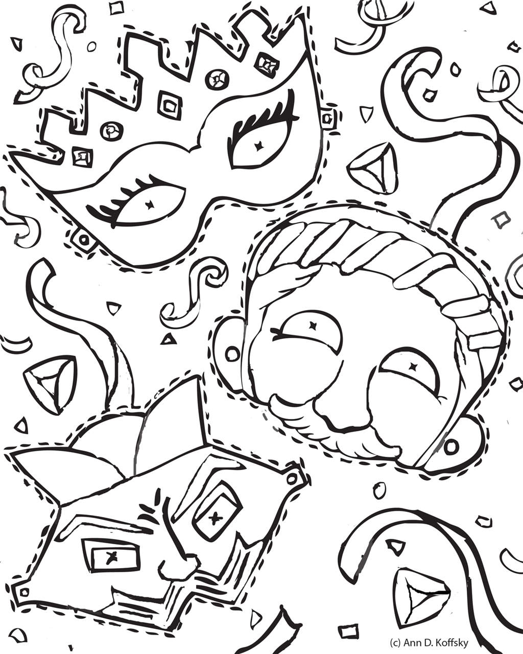 Purim Masks Coloring Pages - XColorings.com