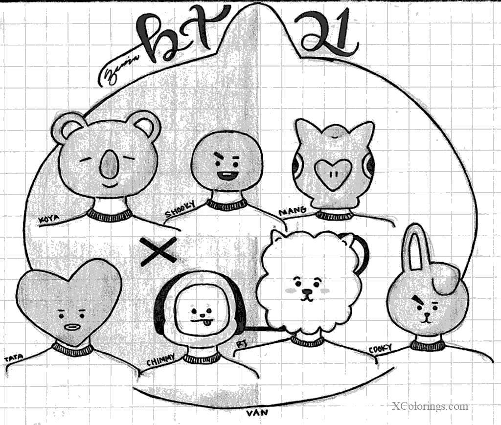 Download Bt21 Coloring Pages Pencil Drawing - XColorings