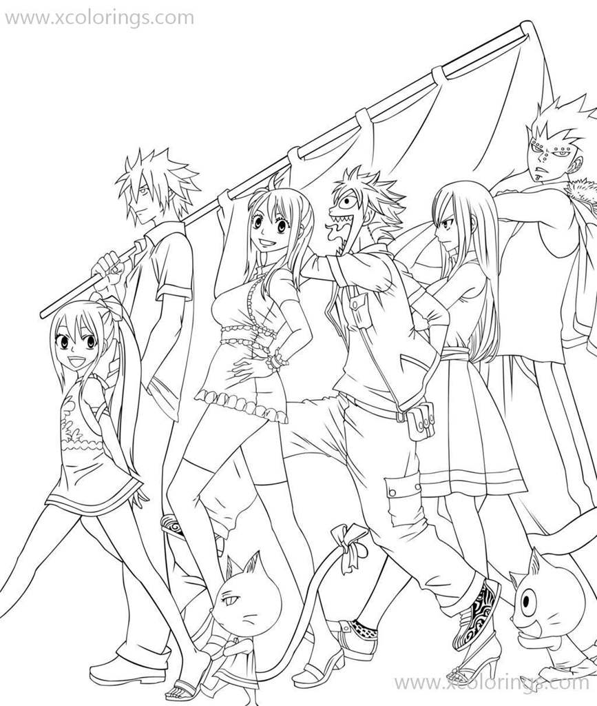 Fairy Tail Coloring Pages Characters with Flag - XColorings.com