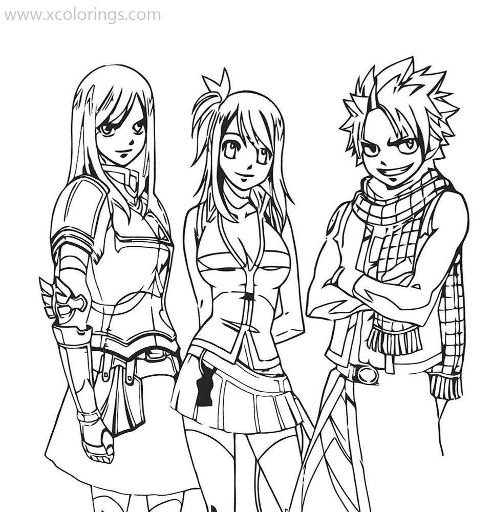 Fairy Tail Coloring Pages Natsu Lucy and Erza - XColorings.com