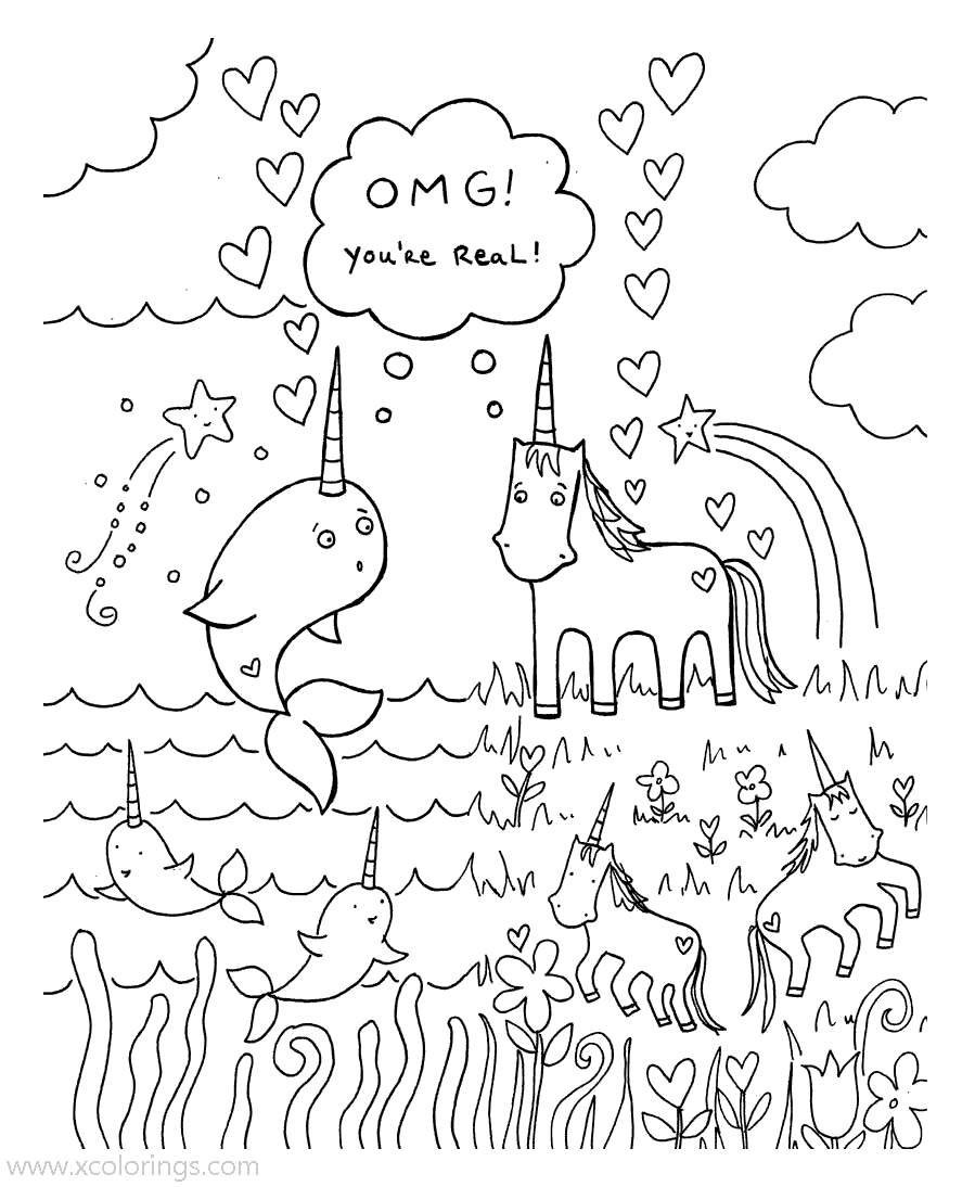 pusheen coloring pages unicorn and narwhal xcoloringscom