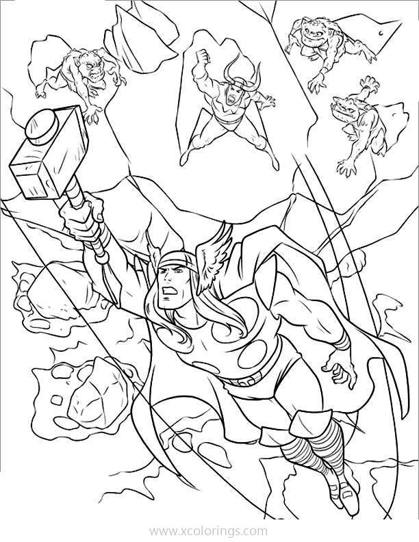 Thor is Fighting Coloring Pages - XColorings.com