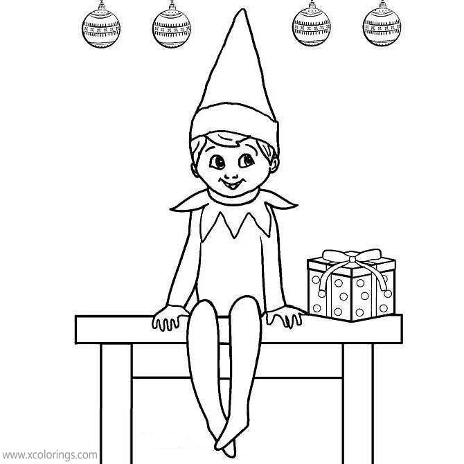 Elf On The Shelf Coloring Pages Christmas Present - XColorings.com