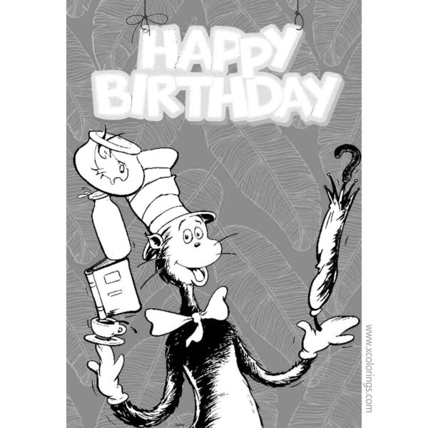 Happy Birthday Dr Seuss Coloring Pages Cat In The Hat With Balloons 