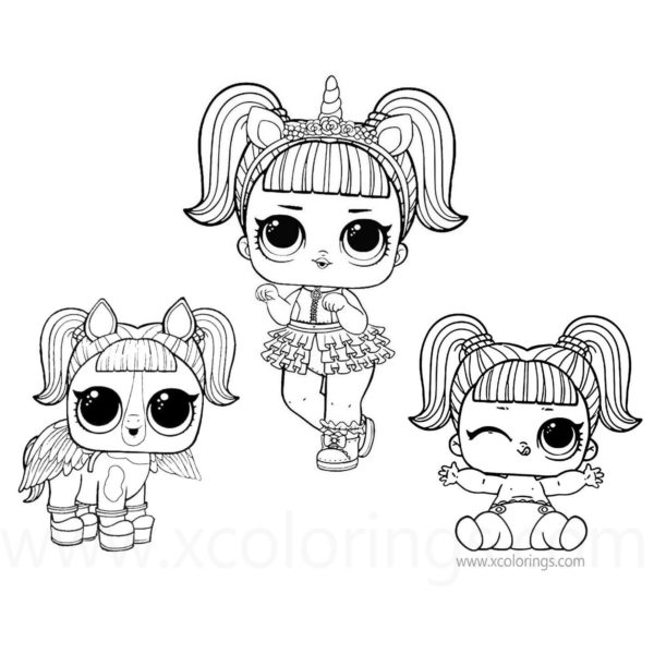 LOL Unicorn Coloring Pages Doll and Pet for Easter - XColorings.com