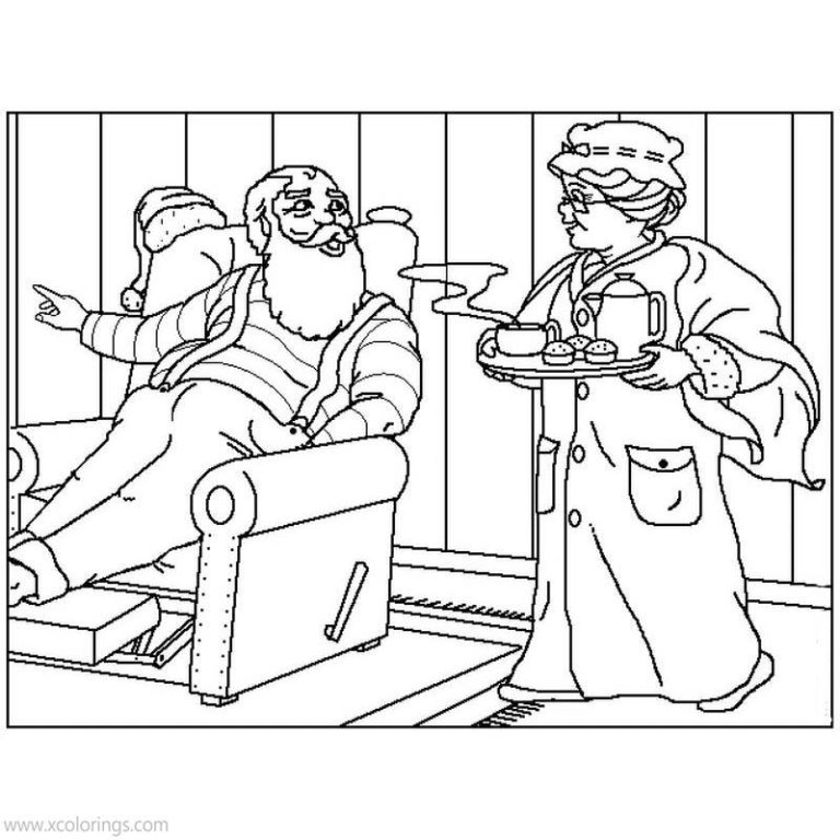 Mrs. Claus and Mr. Claus Coloring Pages with Snowflakes - XColorings.com