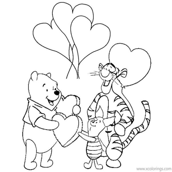 Winnie the Pooh Valentines Coloring Pages Piglet and Eeyore ...