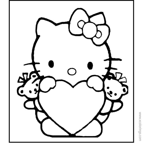 Hello Kitty Happy Valentines Day Coloring Pages with Hearts and Flowers ...