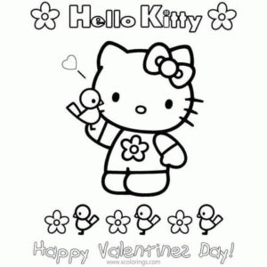 Hello Kitty Happy Valentines Day Coloring Pages with Hearts and Flowers ...