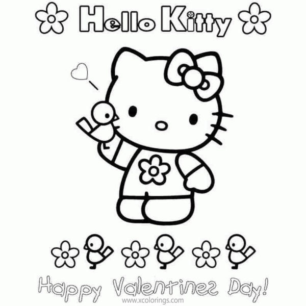 Hello Kitty Happy Valentines Day Coloring Pages With Hearts And Flowers 