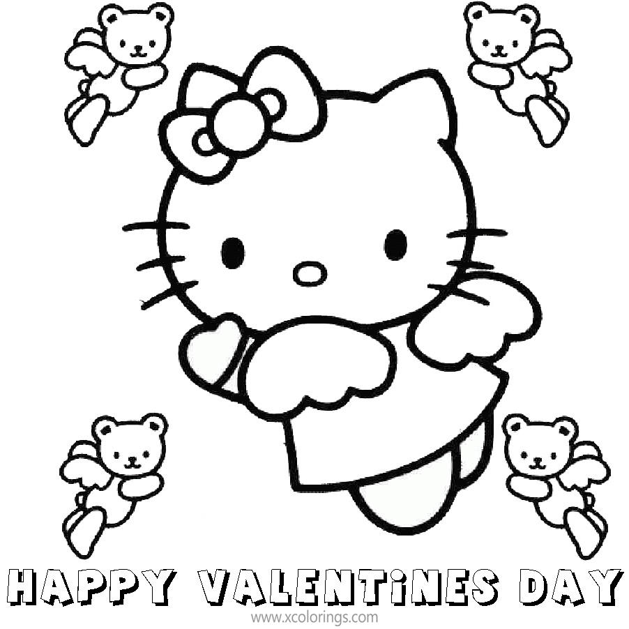 Hello Kitty Happy Valentines Day Coloring Pages With Hearts And Flowers