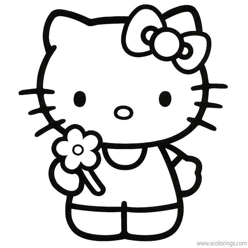 Hello Kitty Happy Valentines Day Coloring Pages With Hearts And Flowers