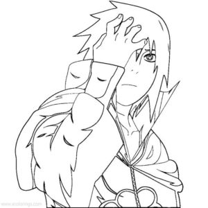 Chibi Sasuke Uchiha Coloring Pages with Sword - XColorings.com