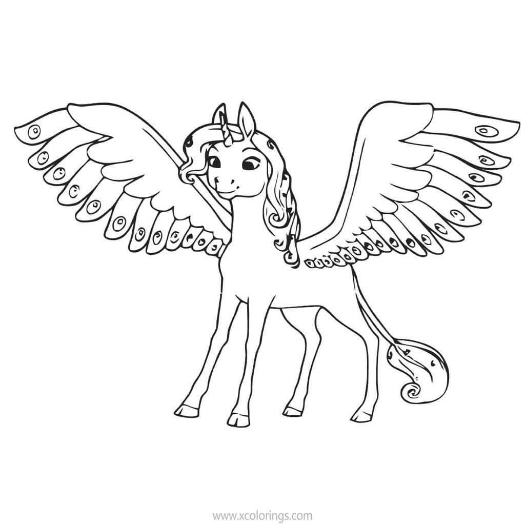 Mia And Me Coloring Pages Unicorn Onchao with Wings - XColorings.com