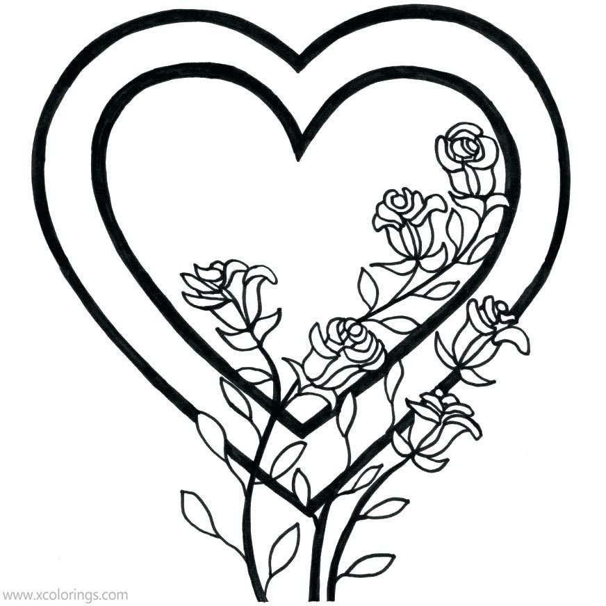 Valentines Day Flower Heart Coloring Pages - XColorings.com