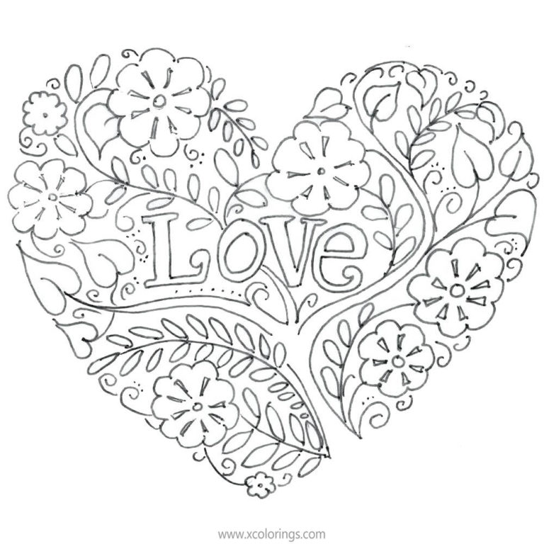 Valentines Day Heart Flower Design Coloring Pages - Xcolorings.com