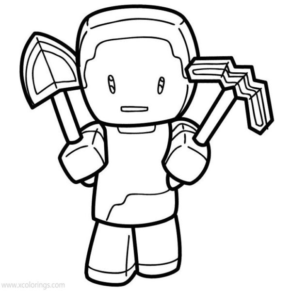 Minecraft Steve Coloring Pages with Diamond Armor - XColorings.com