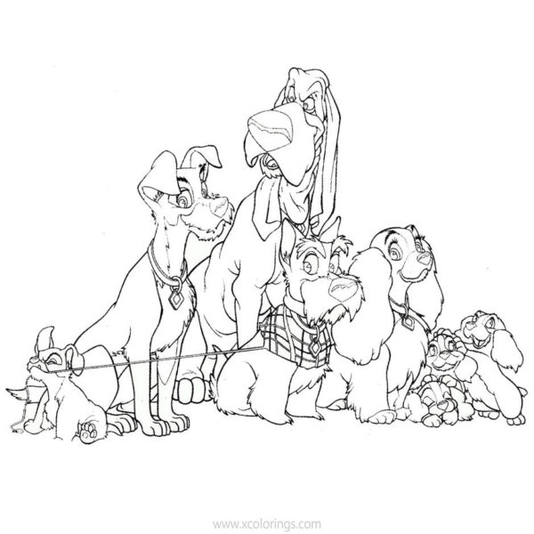 Family of Lady and the Tramp Coloring Pages - XColorings.com