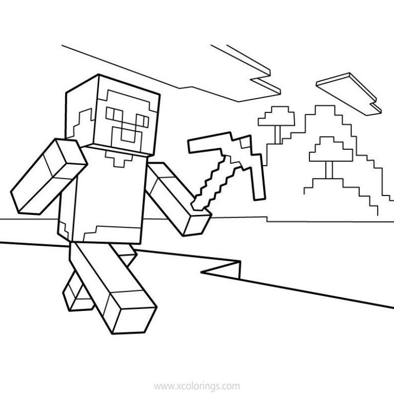 Minecraft Steve with Axe Coloring Pages - XColorings.com