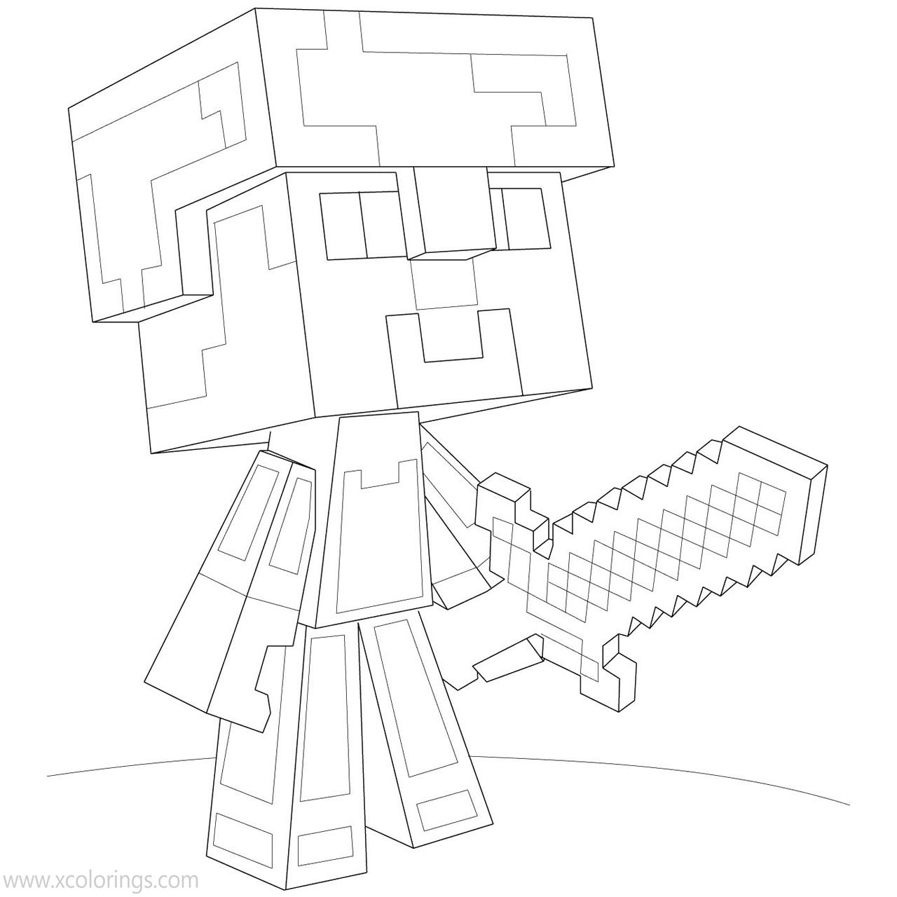 Minecraft Steve Diamond Armor Coloring Pages Free Printable Coloring ...
