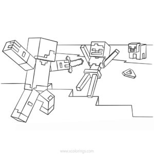 Minecraft Steve Coloring Pages Steve Running with Pickaxe - XColorings.com