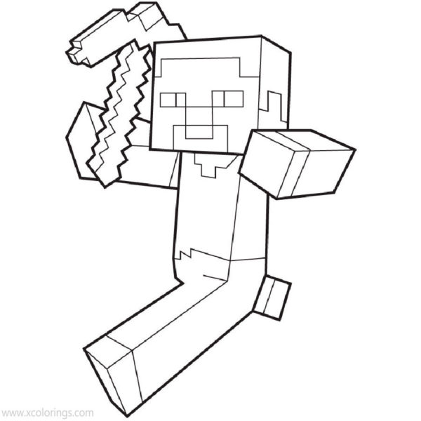 Minecraft Steve Coloring Pages with Ender Dragon and Wolf - XColorings.com