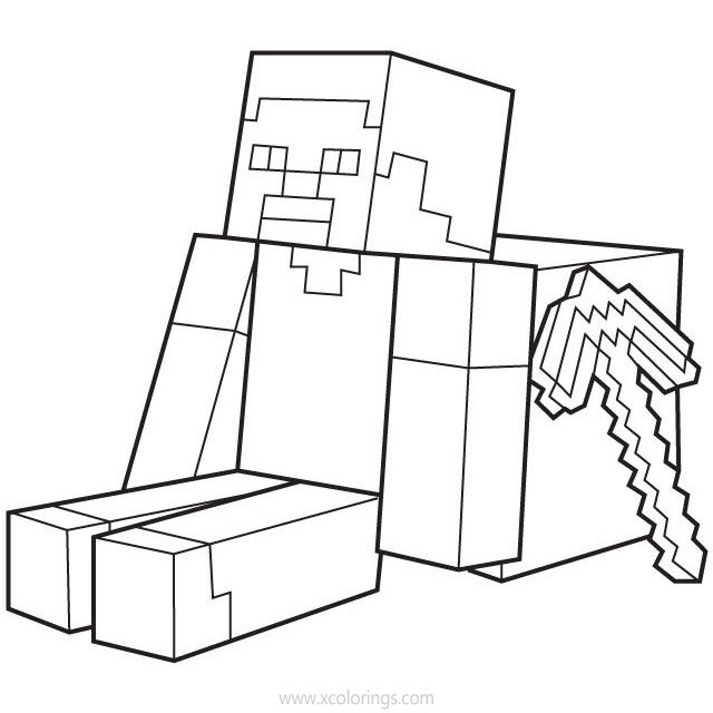 Minecraft Steve Coloring Pages with Ender Dragon and Wolf - XColorings.com