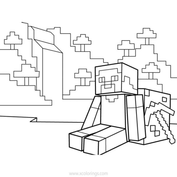 Minecraft Coloring Pages Steve with Pickaxe - XColorings.com