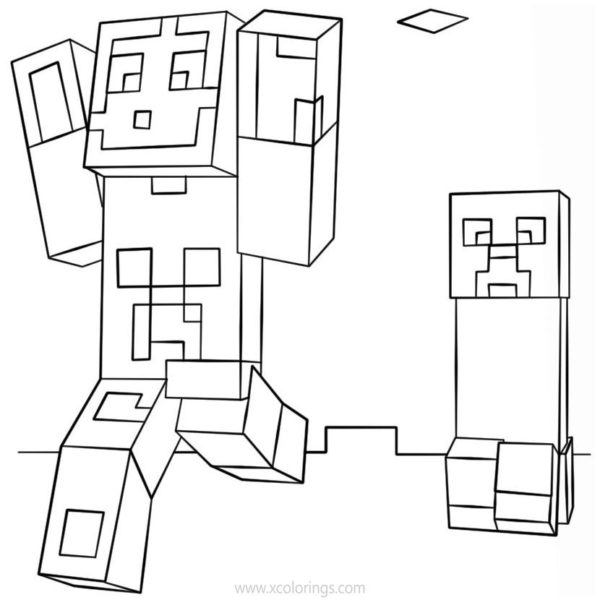 Minecraft Steve Coloring Pages with Diamond Armor - XColorings.com