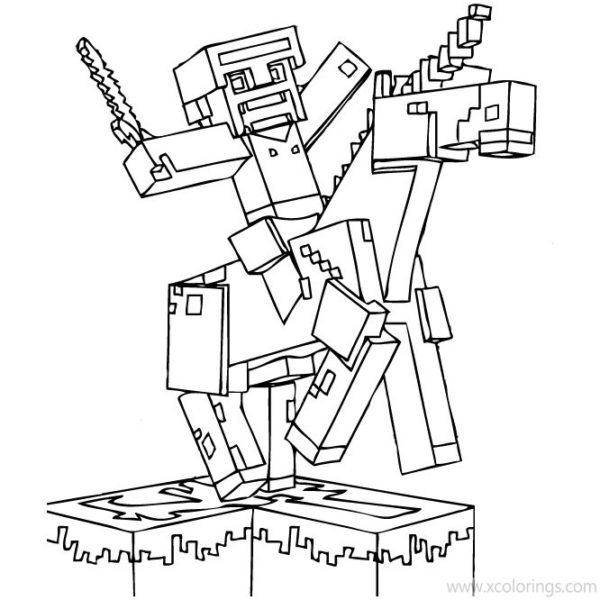 Minecraft Steve Coloring Pages With Diamond Sword - XColorings.com