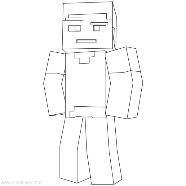 Minecraft Steve Coloring Pages with Ender Dragon and Wolf - XColorings.com