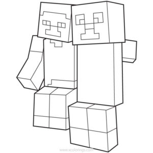 Minecraft Steve Coloring Pages with Ender Dragon and Wolf - XColorings.com