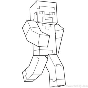 Minecraft Steve Coloring Pages with Ender Dragon and Wolf - XColorings.com