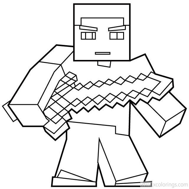 Minecraft Steve Coloring Pages with Diamond Armor - XColorings.com