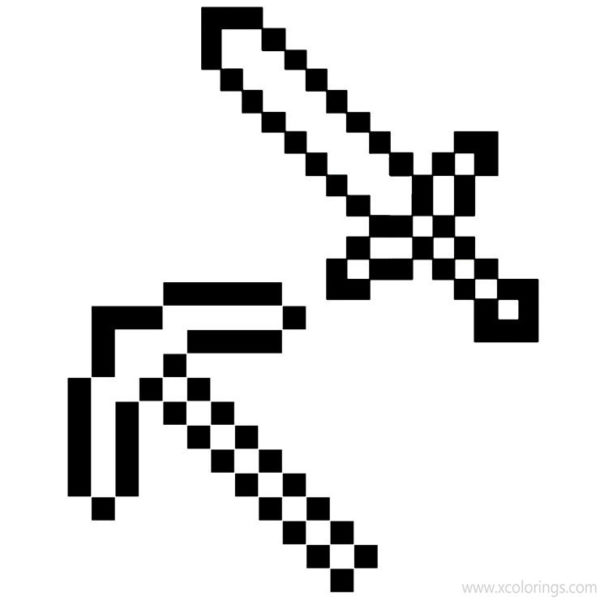 Minecraft Sword Coloring Pages Outline - XColorings.com