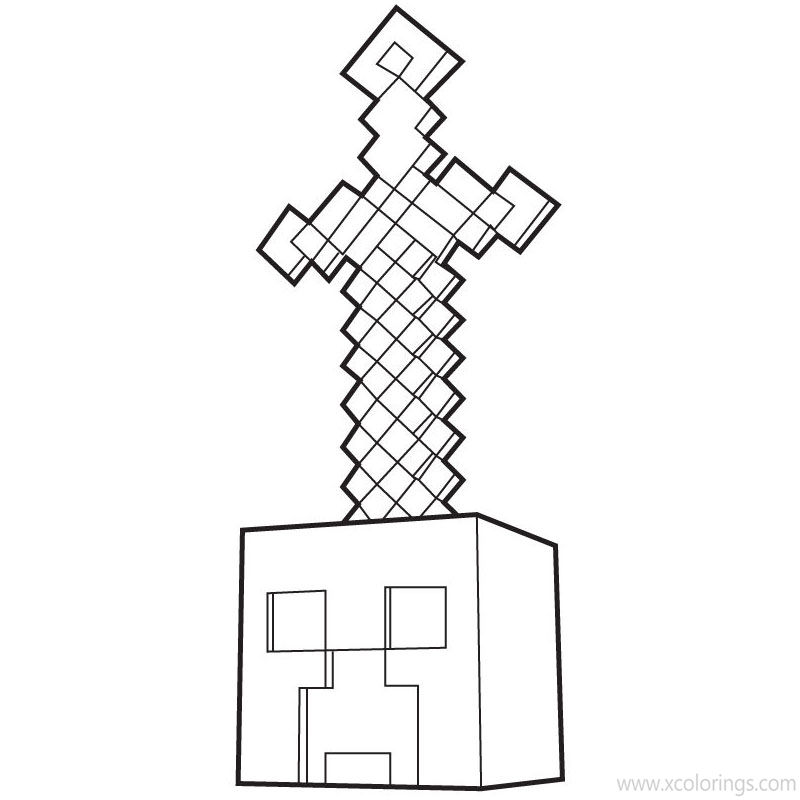 Minecraft Sword and Creeper Coloring Pages - XColorings.com