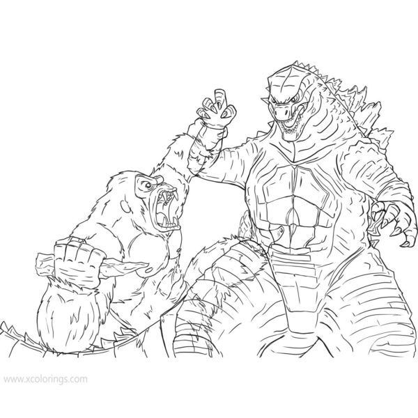 Godzilla Vs Kong Coloring Pages Printable - XColorings.com