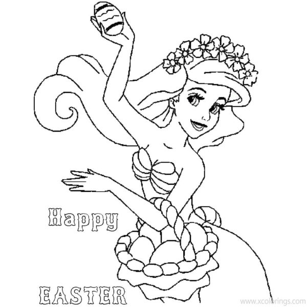 Disney Princess Easter Coloring Pages Ariel with A Bunny - XColorings.com