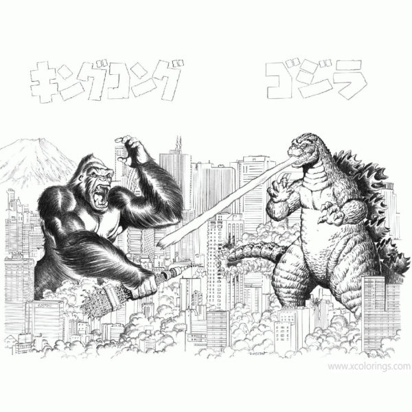 Godzilla Vs Kong Coloring Pages Printable - XColorings.com