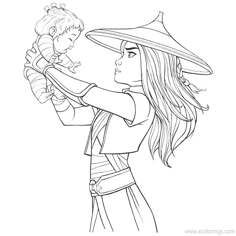 Raya And The Last Dragon Coloring Pages Raya with a Kid XColorings com
