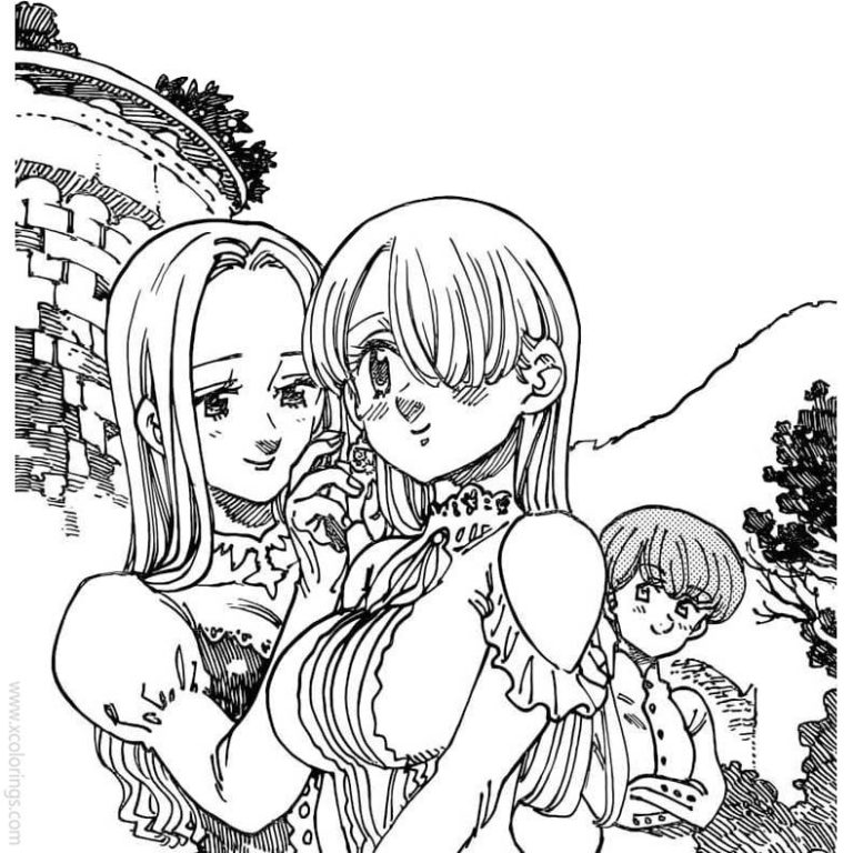 The Seven Deadly Sins Coloring Pages Character Meliodas and Elizabeth ...