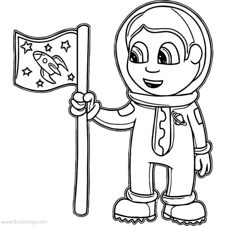 Cartoon Astronaut with Planets Coloring Pages - XColorings.com
