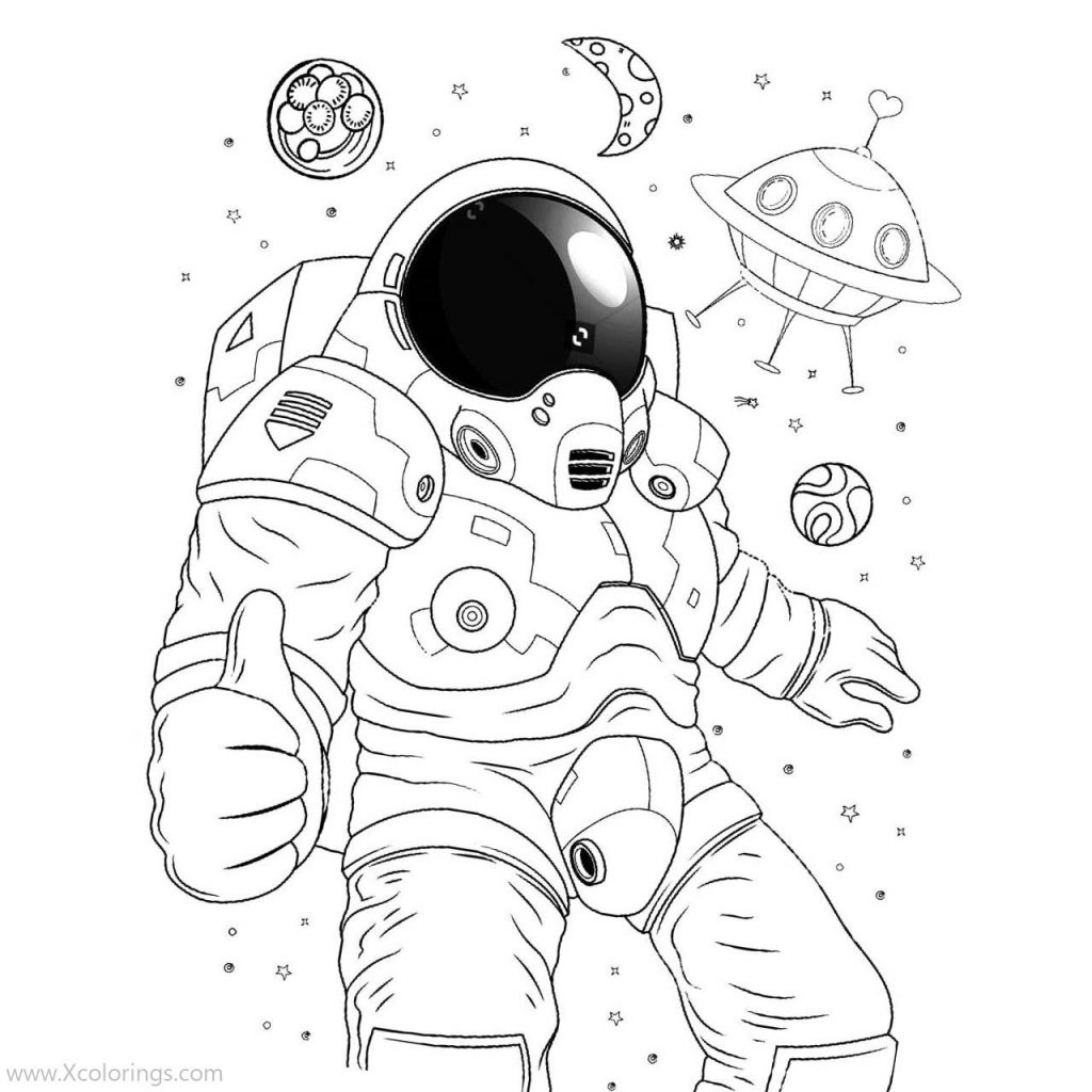Astronaut Landed on a Planet Coloring Pages - XColorings.com