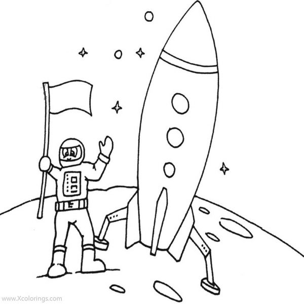 Astronaut on the Moon Coloring Pages Printable - XColorings.com