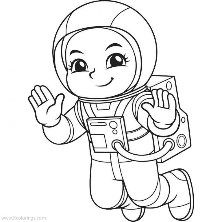 Astronaut Girl with Spaceship Tutorial Coloring Pages - XColorings.com
