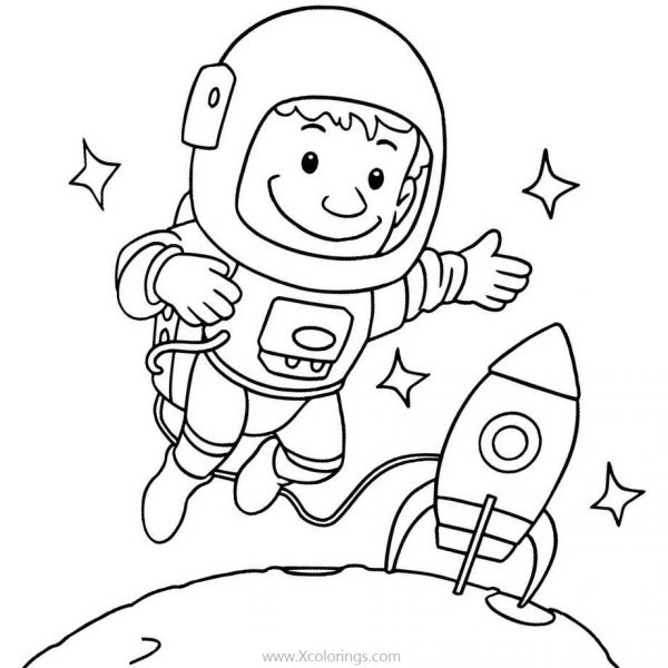 American Astronaut On the Moon Coloring Pages - XColorings.com