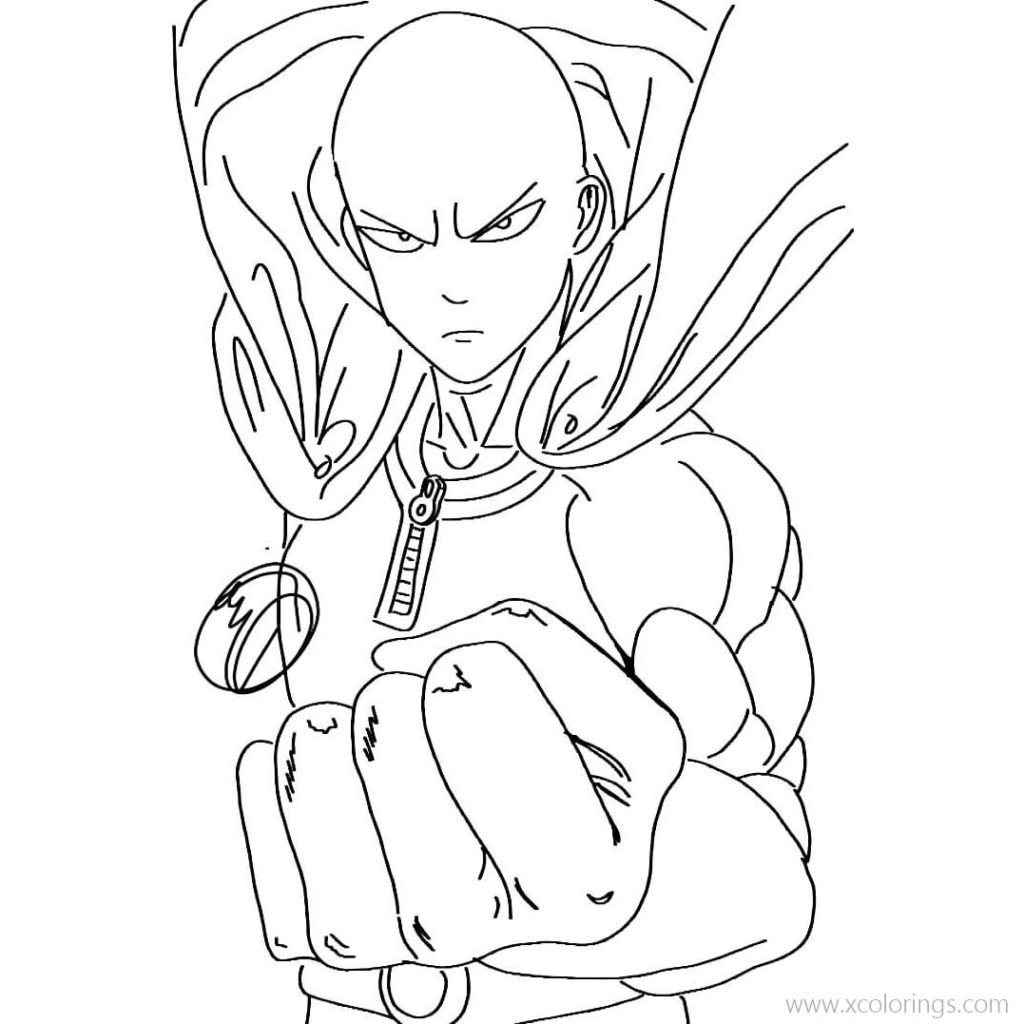 One Punch Man Coloring Pages Saitama is Fighting - XColorings.com