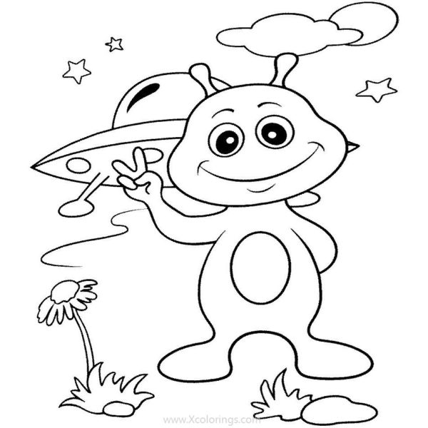 Aliens Coloring Pages with a Girl - XColorings.com