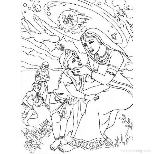 Krishna Playing with Fish Coloring Pages - XColorings.com