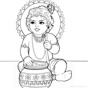 Krishna Coloring Pages Story of Pot of Butter - XColorings.com